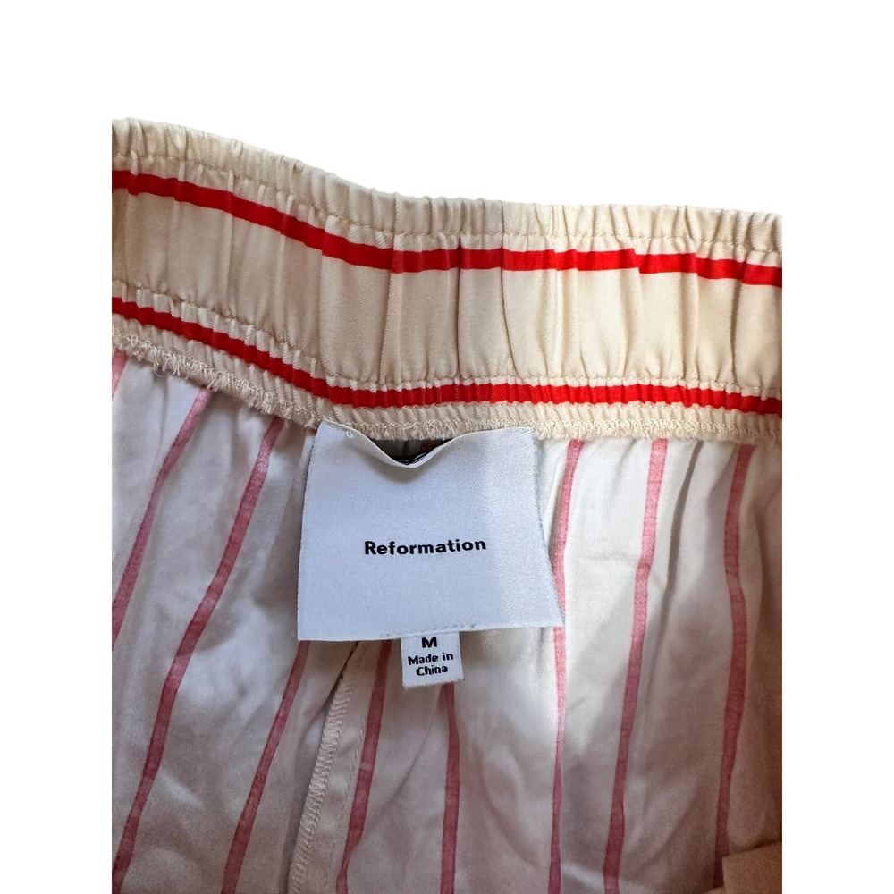 Reformation Red Stripe Boxer Shorts Women's Size Medium Elastic Waist Button Fly - Picture 4 of 6